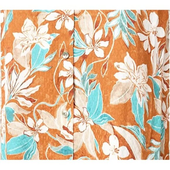 Susan Graver Woven Jacquard A-Line Button-Front Shirt Copper/Teal 2XS A610482 - Picture 3 of 3